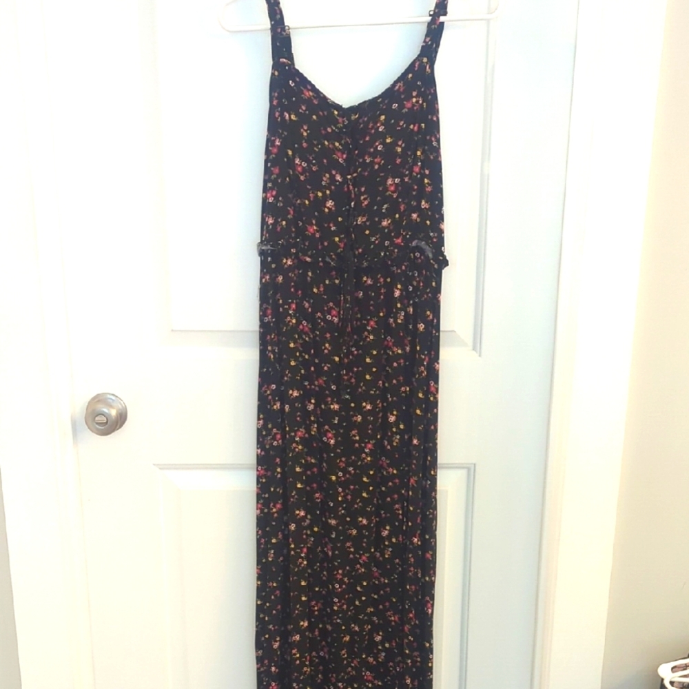 Wild Fable Black Floral Strappy Dress With Side Slit And Lace Up Corset Look Top - Picture 1 of 9